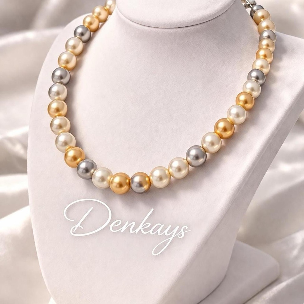 Gold, Silver and White Pearl Necklace - Women Jewelry - Picture 3 of 6